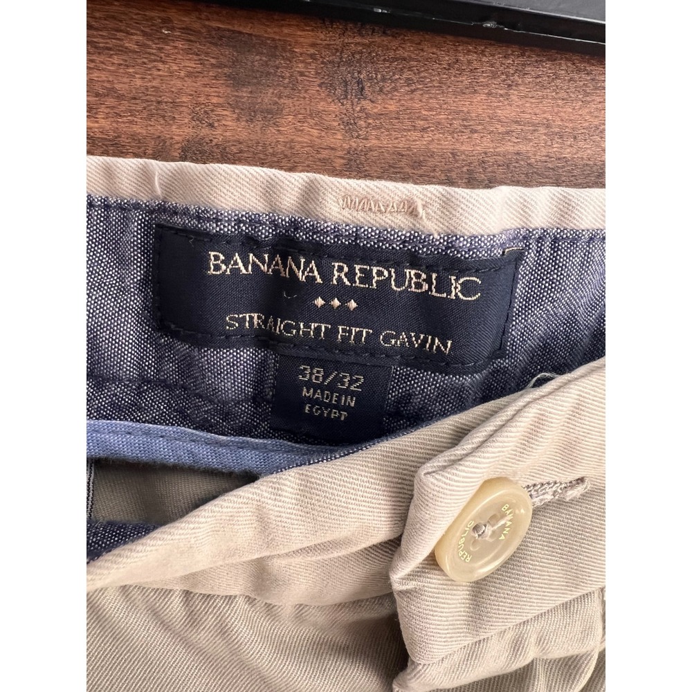 Banana Republic Gavin Straight Fit Chinos Mens 38x32 Khaki Tan 100% Cotton Pants - Picture 3 of 15